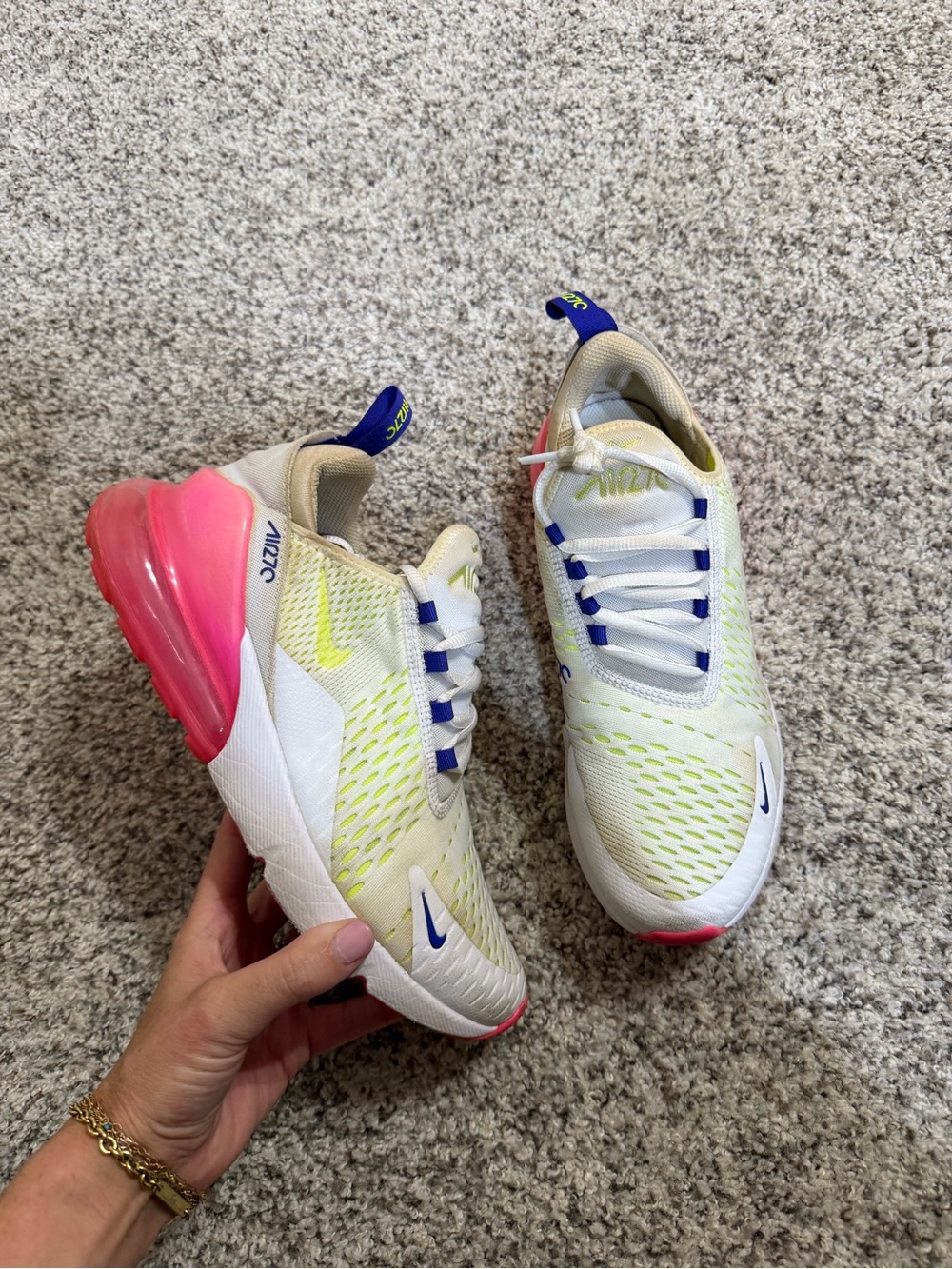 Nike Air Max 270 Sneakers - White with Pink & Blue Accents